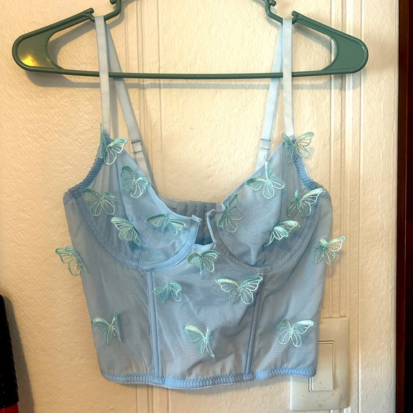 Baby blue mesh butterfly corset top - Picture 2 of 3